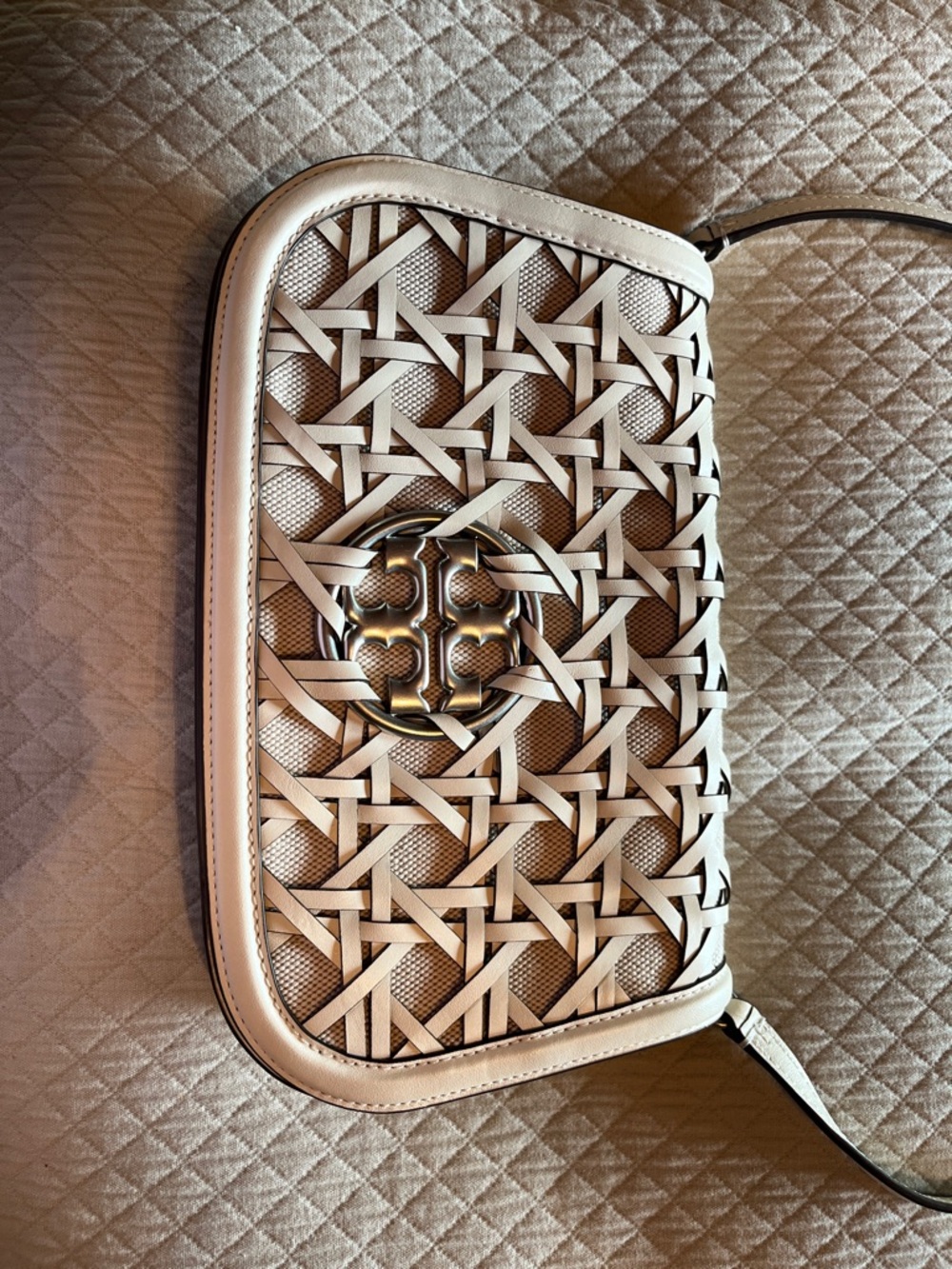 Tory Burch Miller basketweave crossbody/clutch in Bone